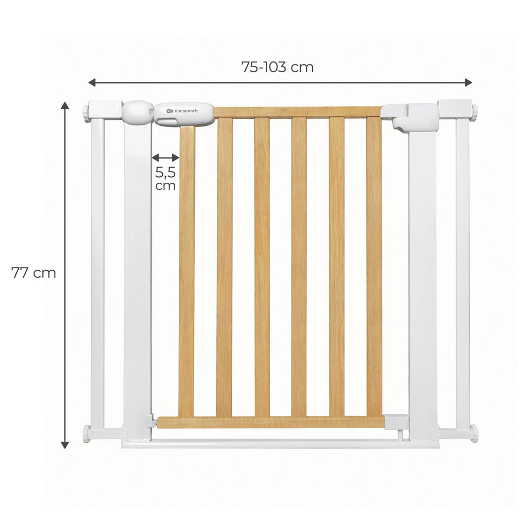 KINDERKRAFT Gyermekbiztonsági rács Lock&Go wood részletei