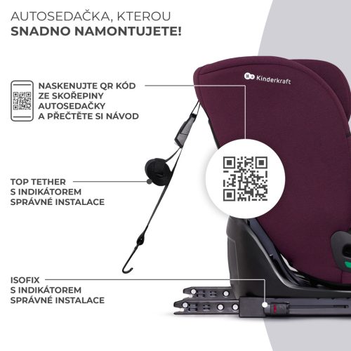 KINDERKRAFT Autósülés Oneto3 i-Size 76-150cm + Isofix Cherry pearl