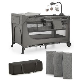 KINDERKRAFT Utazóágy Joy 2 kiegészítőkkel Dark grey