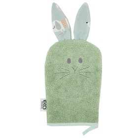   EKO Pamut mosdókesztyű fülekkel Bunny Olive green 20x15 cm