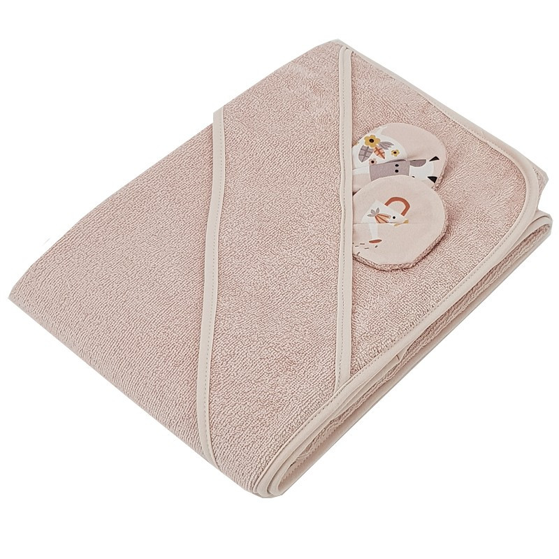 EKO Fürdőlepedő fülekkel, bambusz My farm Powder pink 100x100 cm