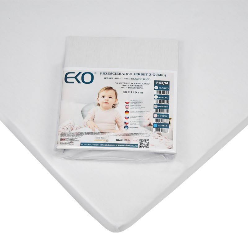 EKO Lepedő gumírozott jersey fehér 120x60 cm közelről