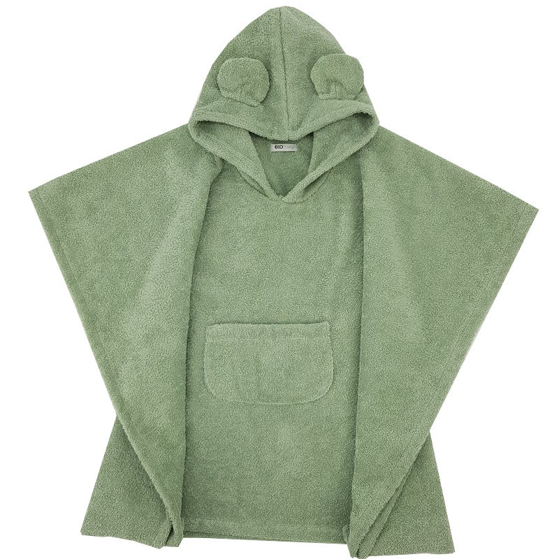EKO Pončo pamutból kapucnival és fülekkel Olive green