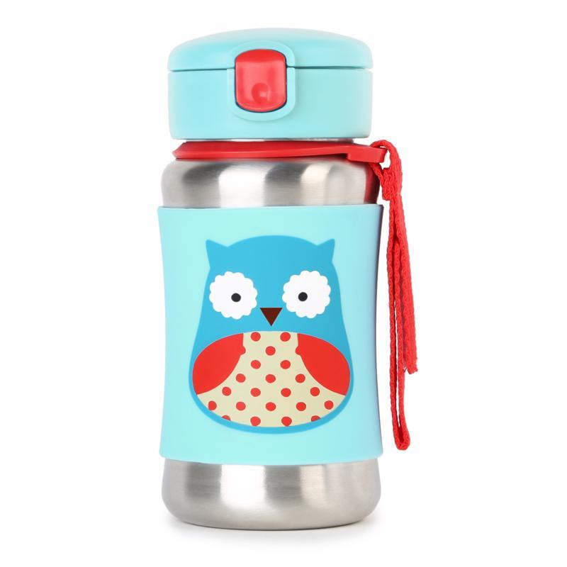 SKIP HOP Zoo Rozsdamentes Acél Szívószálas Vízüveg Bagoly 12h+ - Fő kép
