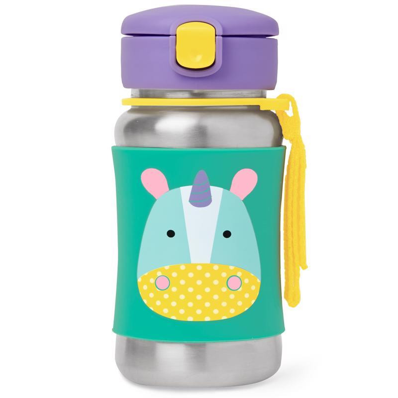 SKIP HOP Zoo Rozsdamentes szívószálas vízüveg Egyszarvú 12m+