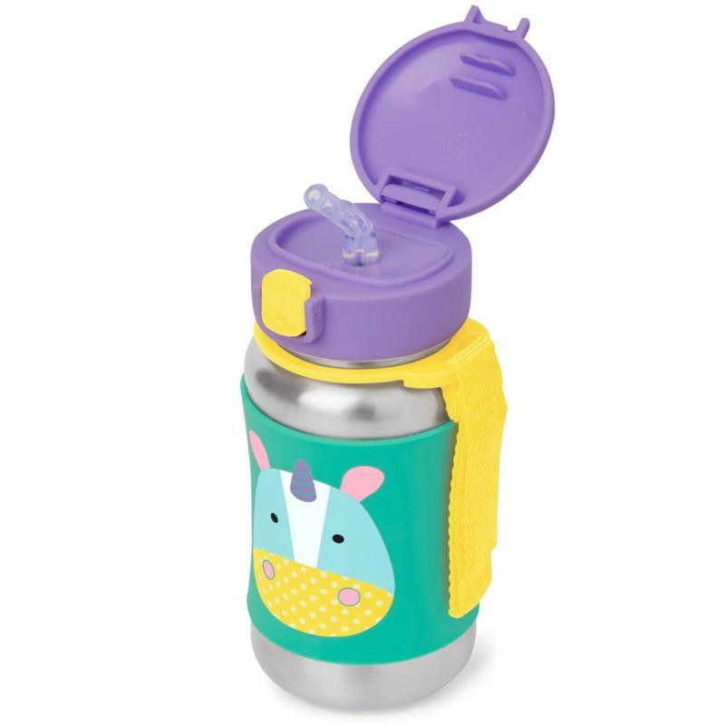 SKIP HOP Zoo Rozsdamentes szívószálas vízüveg Egyszarvú 12m+ használat közben