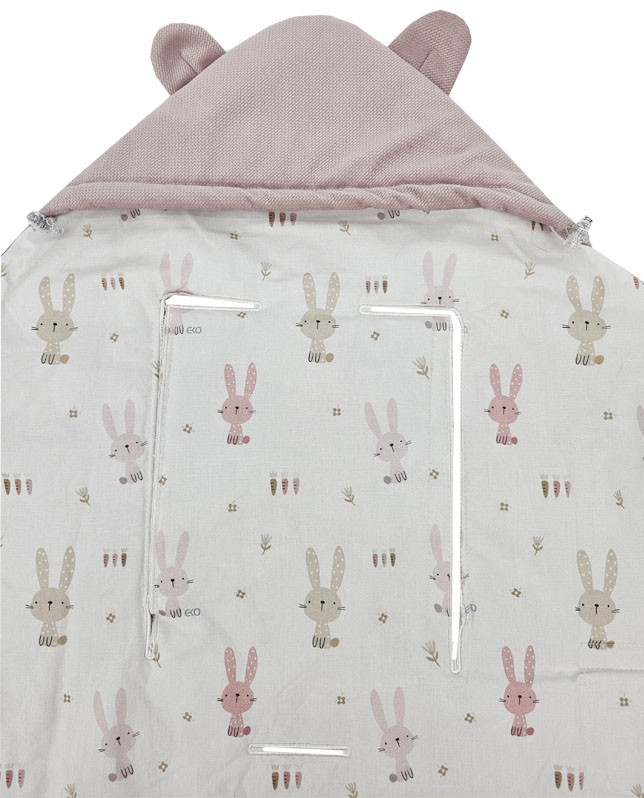 EKO Alvózsák autósüléshez Velvet Bunny rózsaszín részletei