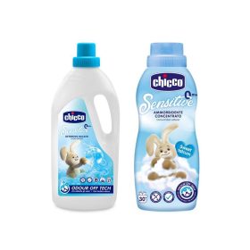  CHICCO Prostriedok prací detský Sensitive 1,5 l + Aviváž konc. Sladký Púder 750 ml