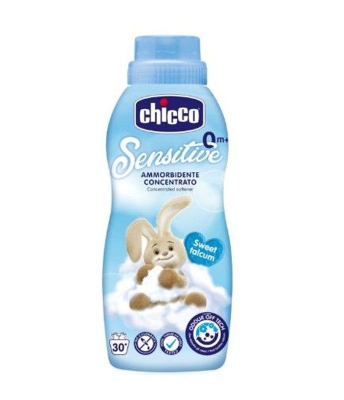 CHICCO Prostriedok prací detský Sensitive 1,5 l + Aviváž konc. Sladký Púder csomagolása