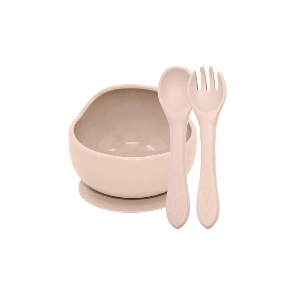 PETITE&MARS Szilikon 2 részes étkészlet TAKE&MATCH tál + evőeszközök Desert Sand 6hó+