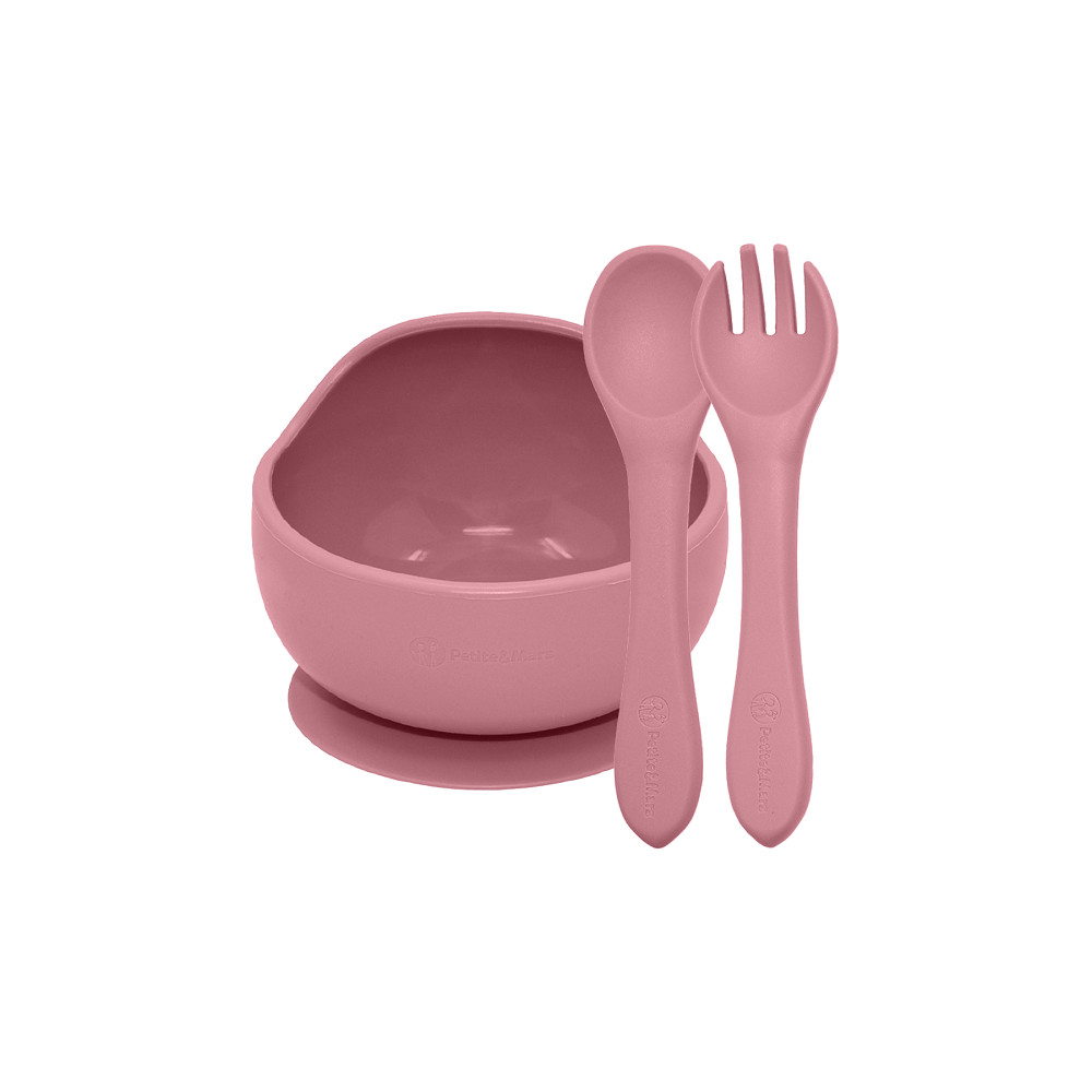 PETITE&MARS Szilikon 2 részes étkészlet TAKE&MATCH tál + evőeszközök Dusty Rose 6hó+