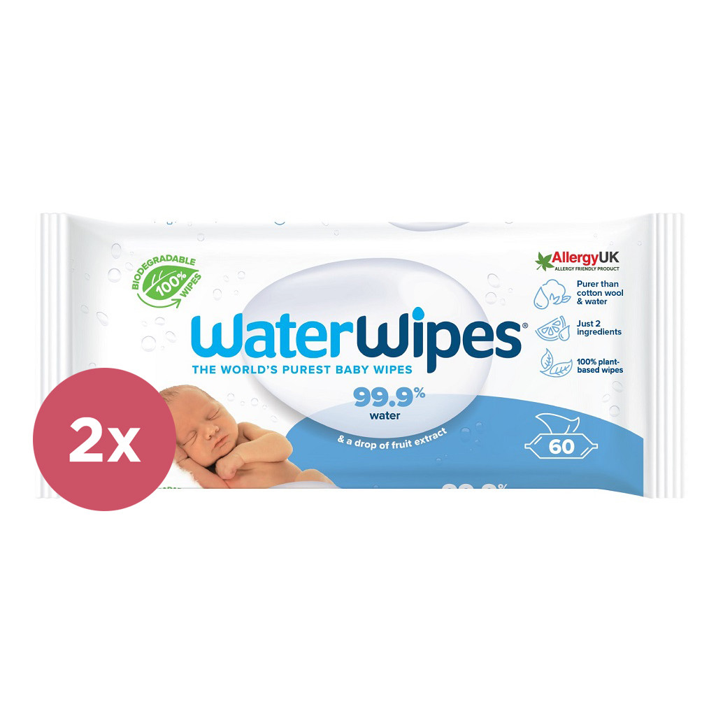 2x WATERWIPES Nedves törlőkendők, műanyagmentes csomagolása