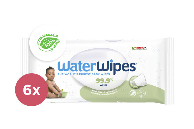 6x WATERWIPES Nedves törlőkendők, műanyagmentes Soapberry 60 db (360 db)