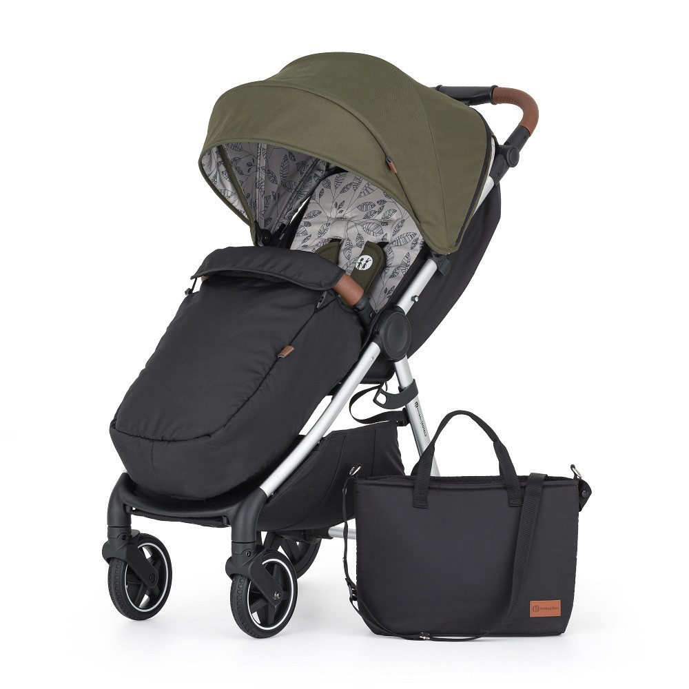 Petite&Mars Sport babakocsi Royal3 Silver Mature Olive színben, kiterjesztett tetővel