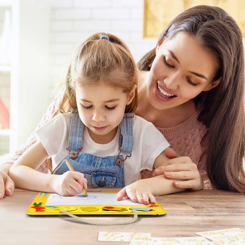 Mágneses rajztábla sablonokkal és rajzkártyákkal, Dinoszauruszok MierEdu