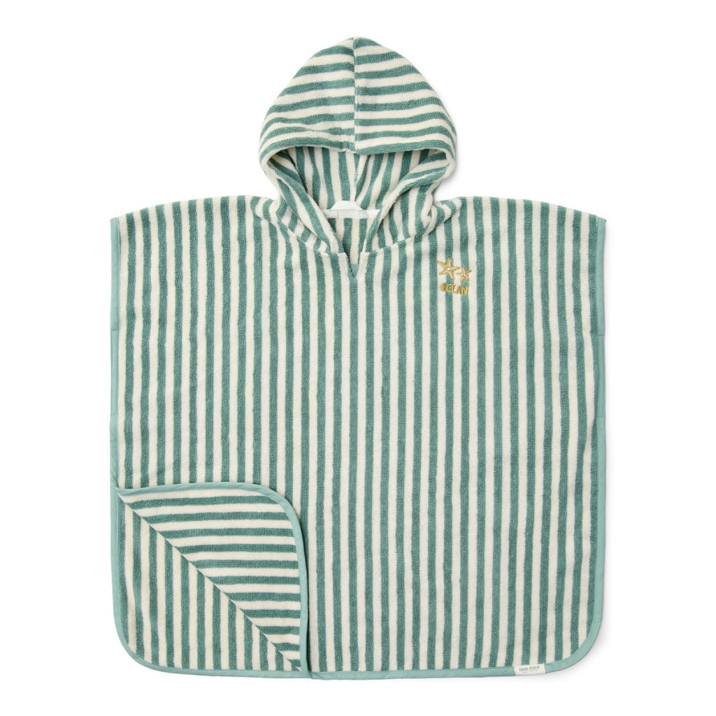 Little Dutch fürdőponcsó Seashells and Stripes Surf Blue színben, gyerek modellen