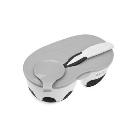   Akuku etetőtál kétkamrás tetővel és kanállal fehér-fekete