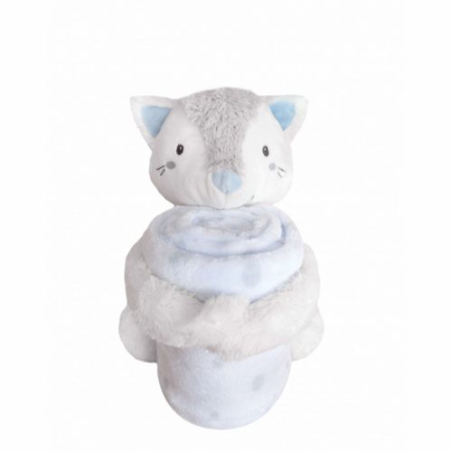 Kikkaboo takaró - 75x100 cm plüss játákkal ölelő kisróka szürke