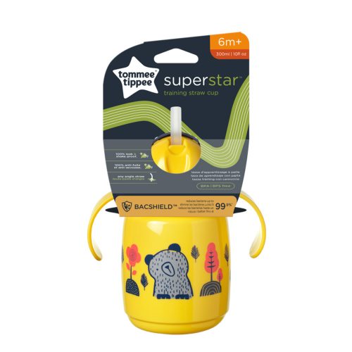 Tommee Tippee itatópohár - Superstar Training Straw Cup szívószálas 300ml 6hó sárga