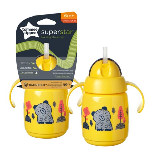 Tommee Tippee itatópohár - Superstar Training Straw Cup szívószálas 300ml 6hó sárga