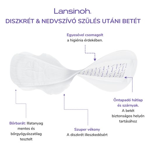 Lansinoh egészségügyi betét szülés utáni diszkrét és nedvszívó 2.héttől egyesével csomagolt 12db