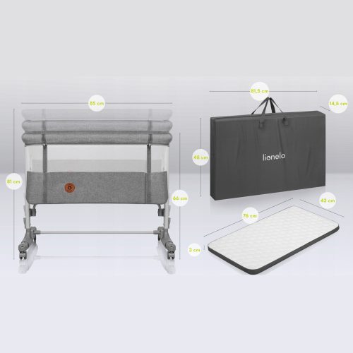Lionelo babaöböl bölcső babaágy Aurora 3in1  szürke concrete