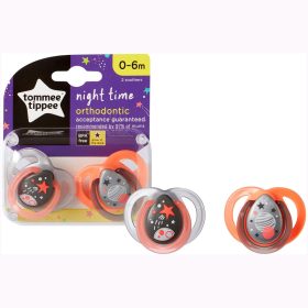   Tommee Tippee játszócumi CTN Night 2 db 0-6 hó neon narancs-szürke