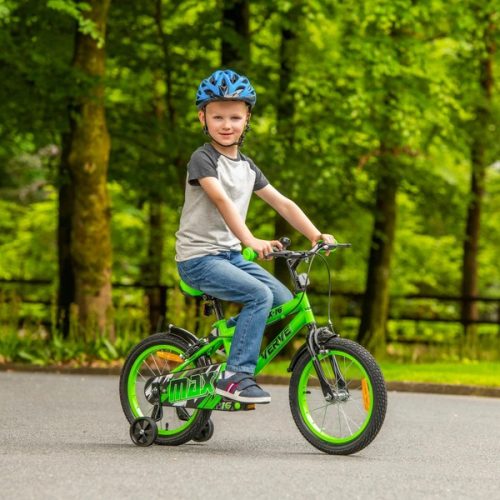 16 colos Verve Max gyermekkerékpár pótkerekekkel, zöld