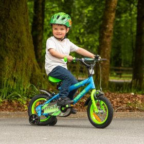   12 colos Verve Max gyermekkerékpár pótkerekekkel, kék/zöld
