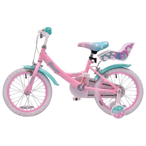 16 colos unikornis gyerekbicikli pótkerekekkel, rózsaszín