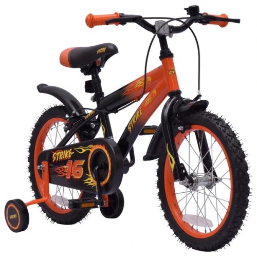 16 colos gyerekkerékpár Strike pótkerekekkel, narancssárga/fekete