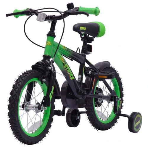 14 colos gyerekkerékpár Strike pótkerekekkel, zöld/fekete