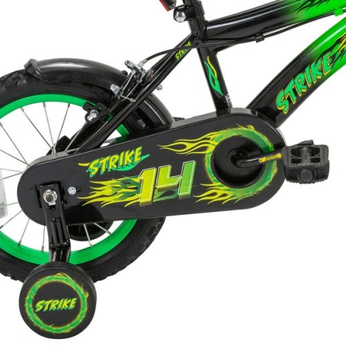 14 colos gyerekkerékpár Strike pótkerekekkel, zöld/fekete