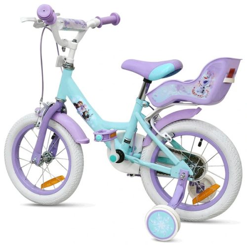 14 colos Disney Jégvarázs gyerekbicikli pótkerekekkel, türkiz/lila